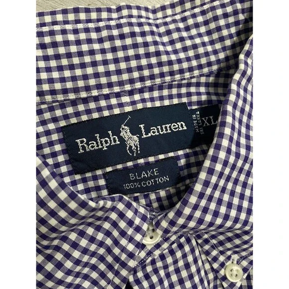 Polo Ralph Lauren Size XL Blake Button Down Shirt Purple Check Red Pony - Picture 8 of 9